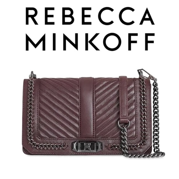Rebecca Minkoff Chevron Quilted Love
Crossbody with Chain Inset | Currant NWT - Picture 1 of 15